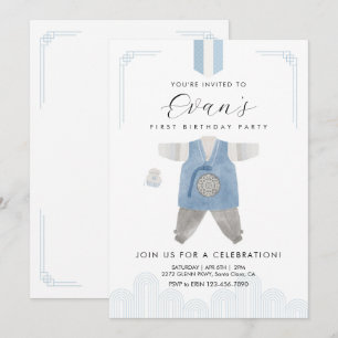 Invitation Blue Boy Hanbok Doljanchi premier anniversaire