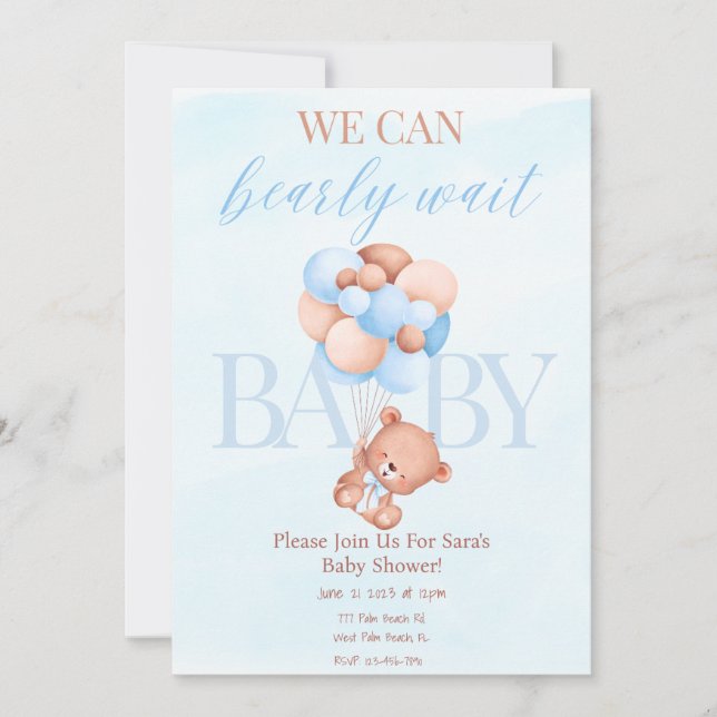 Invitation Blue Boy On Peut Attendre L'Invitation Baby shower (Devant)