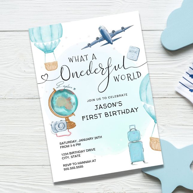 Invitation Blue Boy ONE derful World First Birthday (Créateur téléchargé)