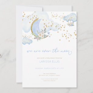 Invitation Blue Boy We are Over the Moon Baby shower Invitati