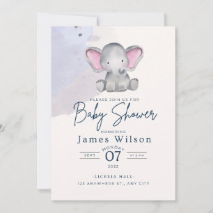 Invitation Blue Boy's Elephant Watercolor Baby shower