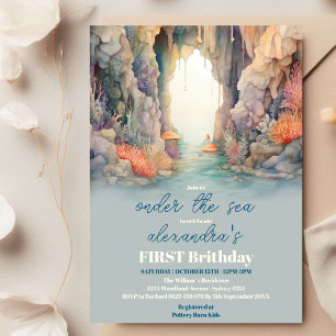Invitation Blue Boys Under the Sea Créatures 1er anniversaire