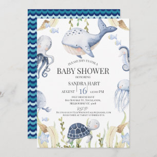 Invitation Blue Boys Under the Sea Creatures Boys Baby shower