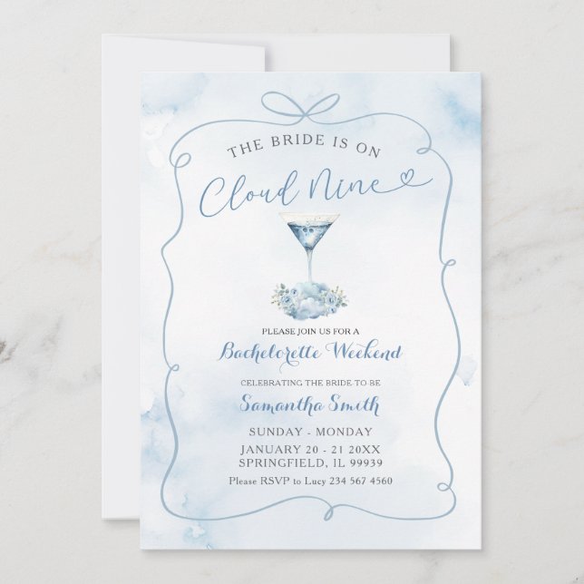 Invitation Blue Bride Est Sur Cloud Neuf Itinéraire Bachelore (Devant)