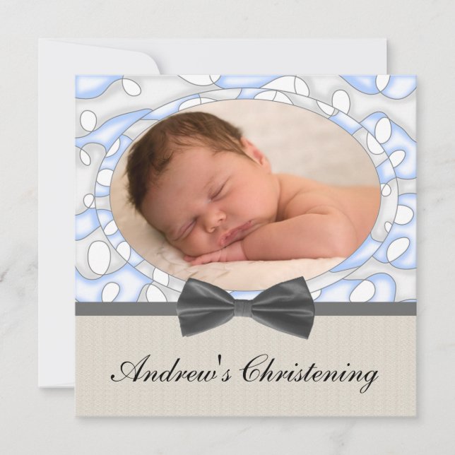 Invitation Blue Brown Boys Photo Christening (Devant)