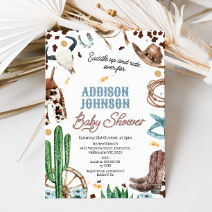 Invitation Blue Brown Boys Western Rodeo Baby shower