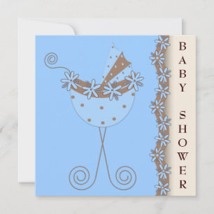 Invitation Blue Brown poussette Bleu Brown bébé garçon douche