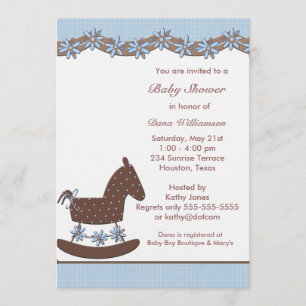 Invitation Blue Brown Rocking Horse Boy douche