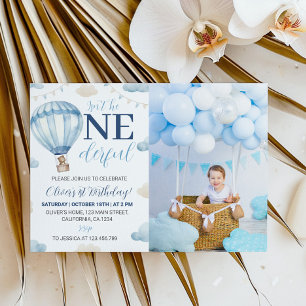 Invitation Blue Brown Teddy Bear Anniversaire Photo Invitatio