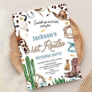Invitation Blue Brown Western Premier Rodéo 1er Anniversaire