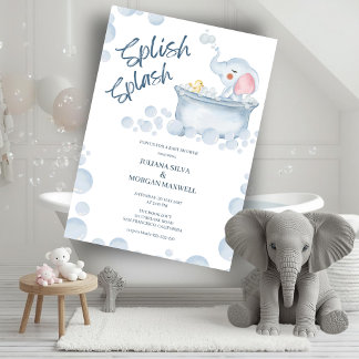 Invitation Blue Bubble Bath Animal Baby Shower