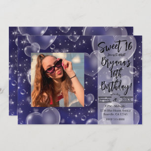 Invitation Blue Bubble Hearts mignonne Girly 90's Anniversair