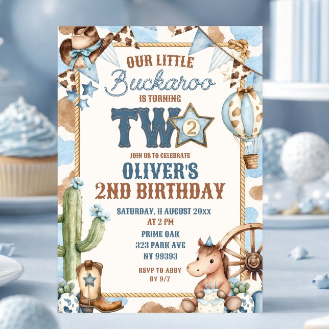 Invitation Blue Buckaroo a deux ans Deuxième anniversaire (Créateur téléchargé)