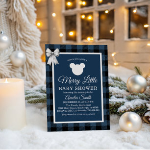 Invitation Blue Buffalo Carreaux Merry Little Bear Baby Showe