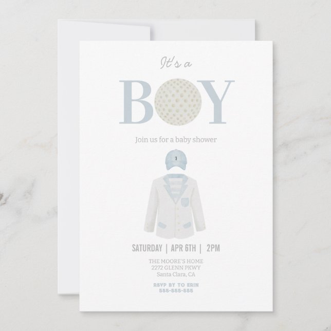 Invitation Blue c’est un garçon golf thème baby shower invita (Devant)
