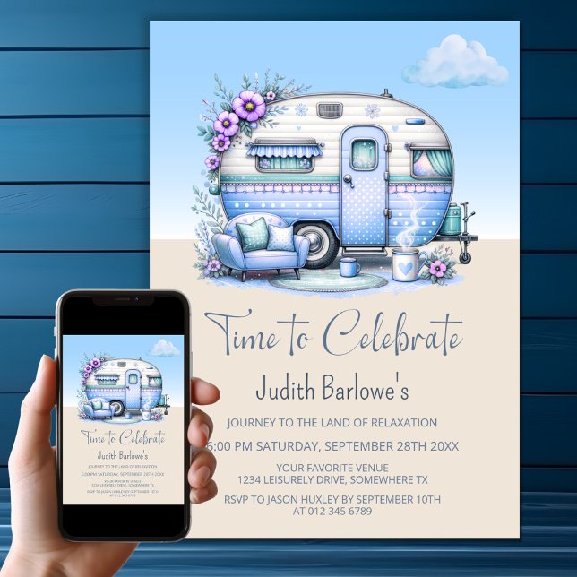 Invitation Blue Caravan Retraite Party (Créateur téléchargé)