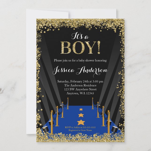 Invitation Blue Carpet Hollywood Faux Parties scintillant Bab (Devant)