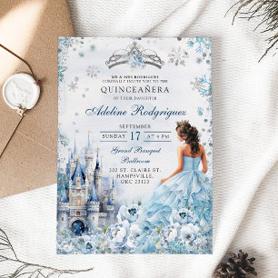 Invitation Blue Castle Palace Quinceanera Mexicaine Anniversa