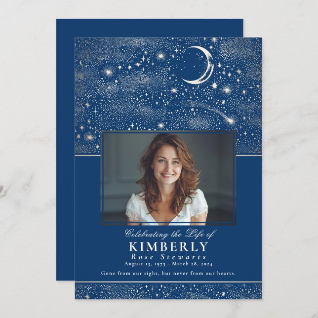Invitation Blue Celebration of Life Funeral Memorial Photo (Devant / Derrière)