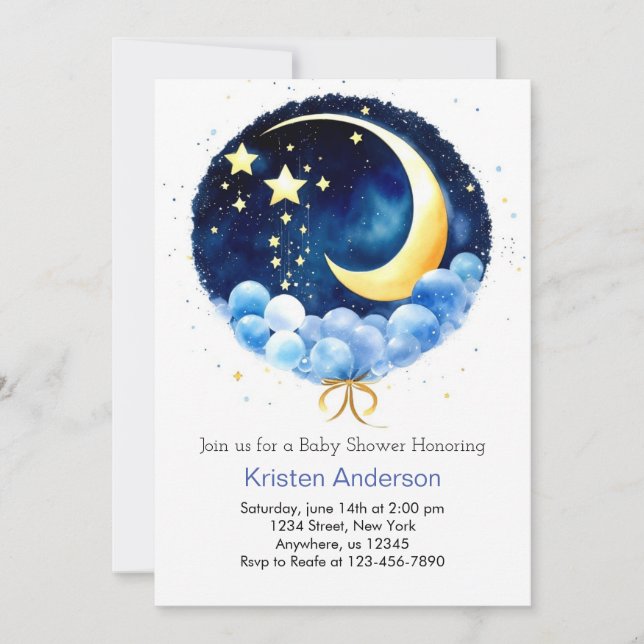 Invitation Blue Celestial Dreamland Boy Baby shower (Devant)
