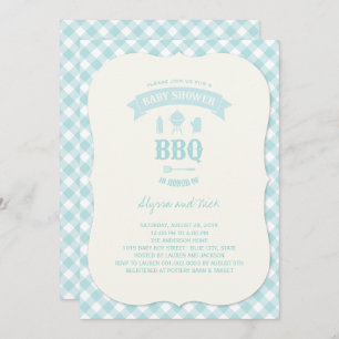 Invitation Blue Checks BBQ Boy Baby shower Summer Party