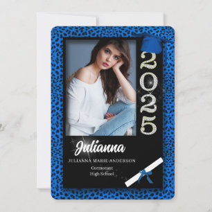 Invitation Blue Cheetah Print Class of 2025 Graduation