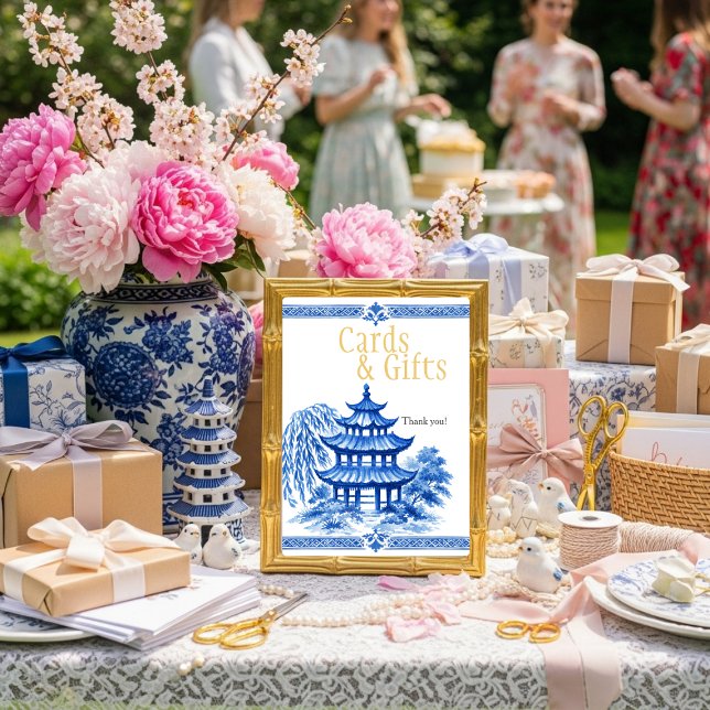 Invitation Blue Chinoiserie Cards & Gifts Sign  (Blue Chinoiserie Cards & Gifts Sign)