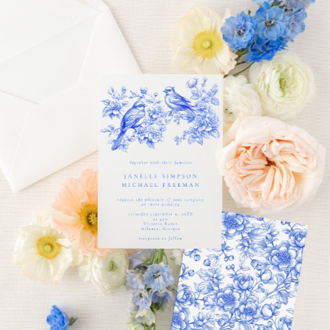 Invitation Blue Chinoiserie Inséparables Vintages Mariage (Créateur téléchargé)