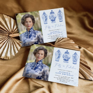 Invitation Blue Chinoiserie Porcelain 50e anniversaire Photo