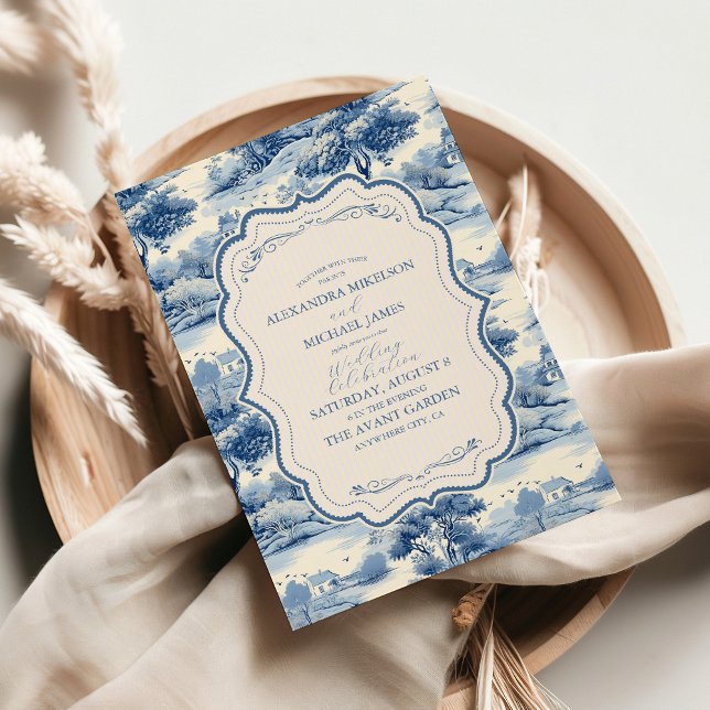 Invitation Blue Chinoiserie Porcelain Botanique Peony Mariage (Créateur téléchargé)