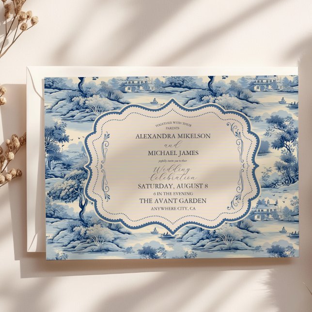 Invitation Blue Chinoiserie Porcelain Botanique Peony Mariage (Créateur téléchargé)