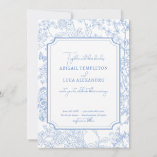 Invitation Blue Chinoiserie Toile de Jouy Mariage Date de sau