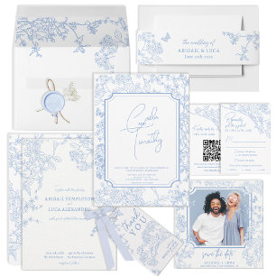 Invitation Blue Chinoiserie Toile Mariage Enregistrer Date Ph