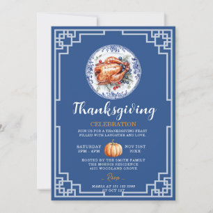 Invitation Blue Chinoiserie Turquie Thanksgiving Celebration
