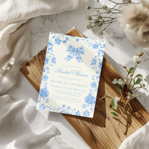 Invitation Blue Chinoiserie Vintage Floral Fête des mariées