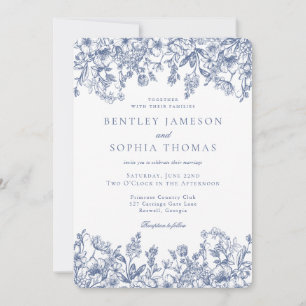Invitation Blue Chinoiserie Vintage Floral Mariage
