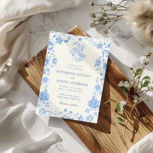 Invitation Blue Chinoiserie Vintage Floral Mariage