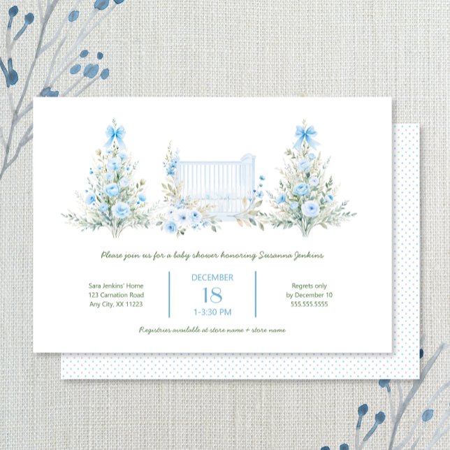 Invitation Blue Christmas Trees with crib boy Baby Shower (Créateur téléchargé)