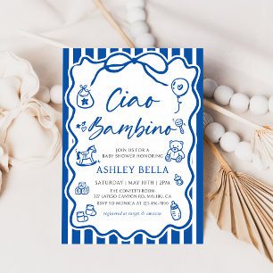 Invitation Blue Ciao Bambino Whimsical Baby shower italien