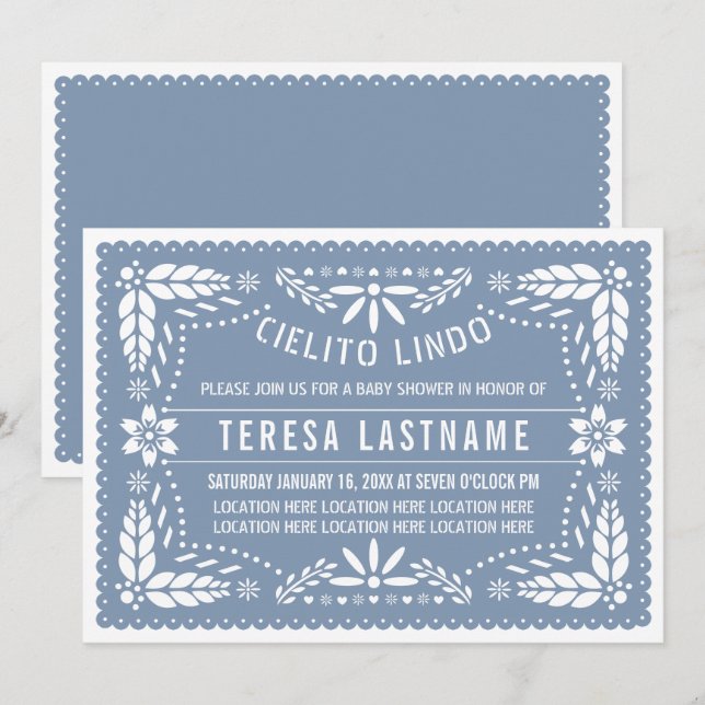 Invitation Blue Cielito lindo Mexicaine bébé garçon douche (Devant / Derrière)