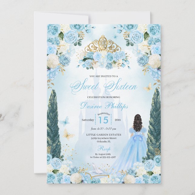 Invitation Blue Cinderella Fairytale Princess Sweet sixteen (Devant)