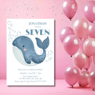 Invitation Blue Circle Bubble Cute Whale Anniversaire de enfa