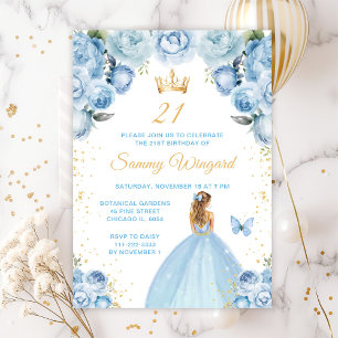 Invitation Blue clair Blonde cheveux Princesse Anniversaire