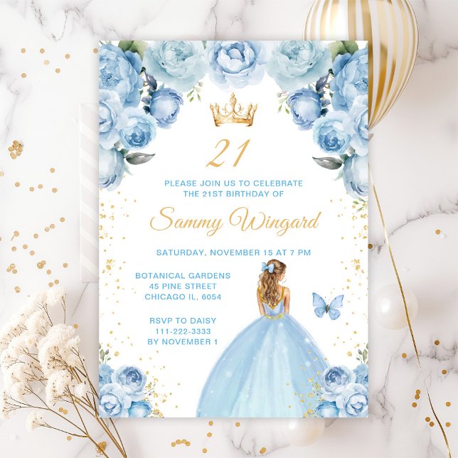 Invitation Blue clair Blonde cheveux Princesse Anniversaire (Créateur téléchargé)