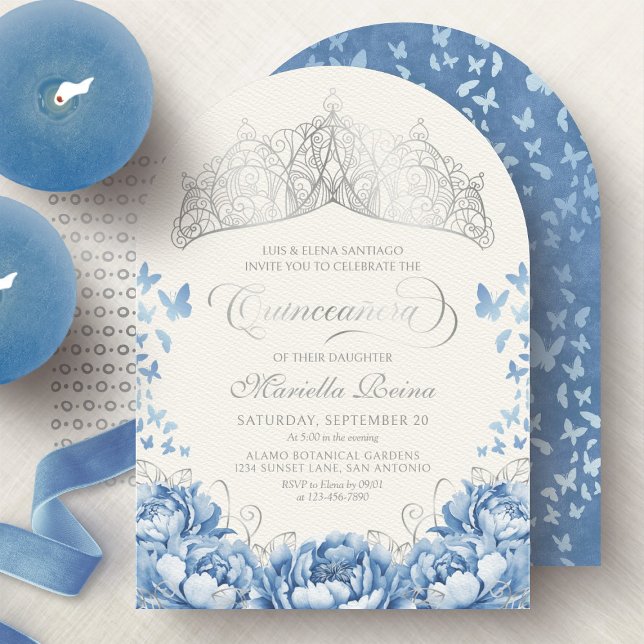 Invitation Blue clair Princesse Crown Tiara Quinceanera (Créateur téléchargé)