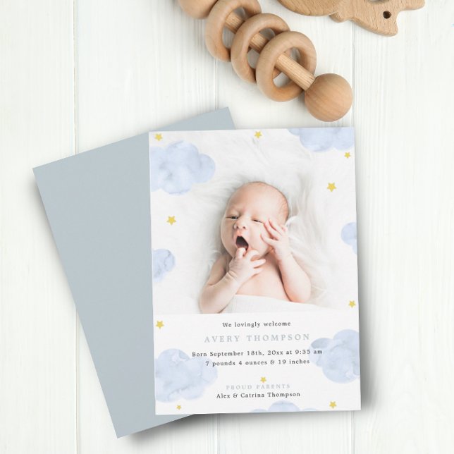 Invitation Blue Clouds Baby Boy Photo Annonces de naissance (Créateur téléchargé)