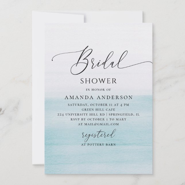 Invitation Blue Coastal Bridal Shower | Watercolor Beach (Devant)