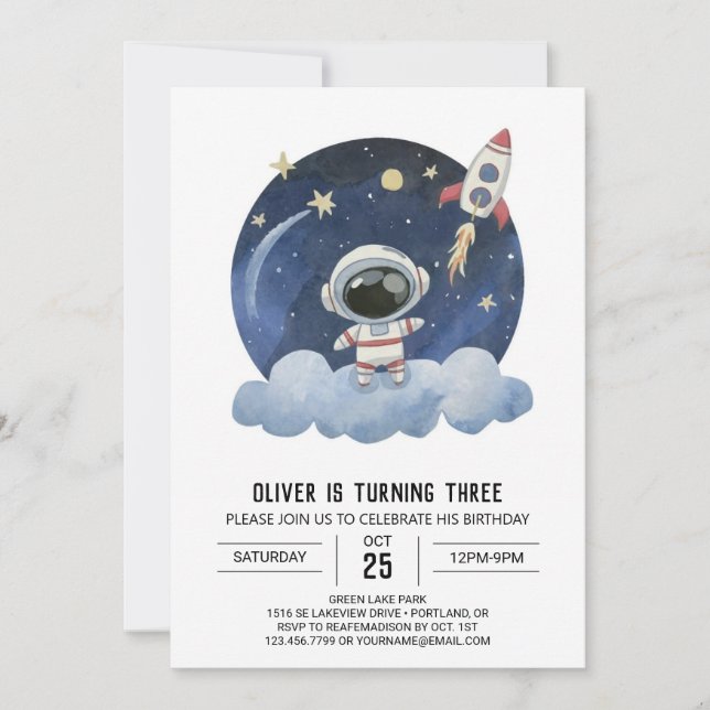 Invitation Blue Comet Enfants Astronaut garçon Anniversaire (Devant)