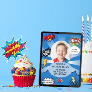 Invitation Blue Comic fête d'anniversaire