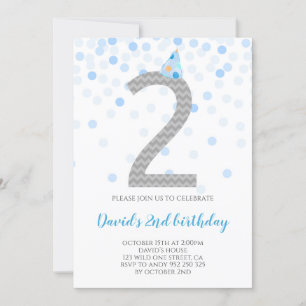 Invitation Blue Confetti Boy Party 2e anniversaire